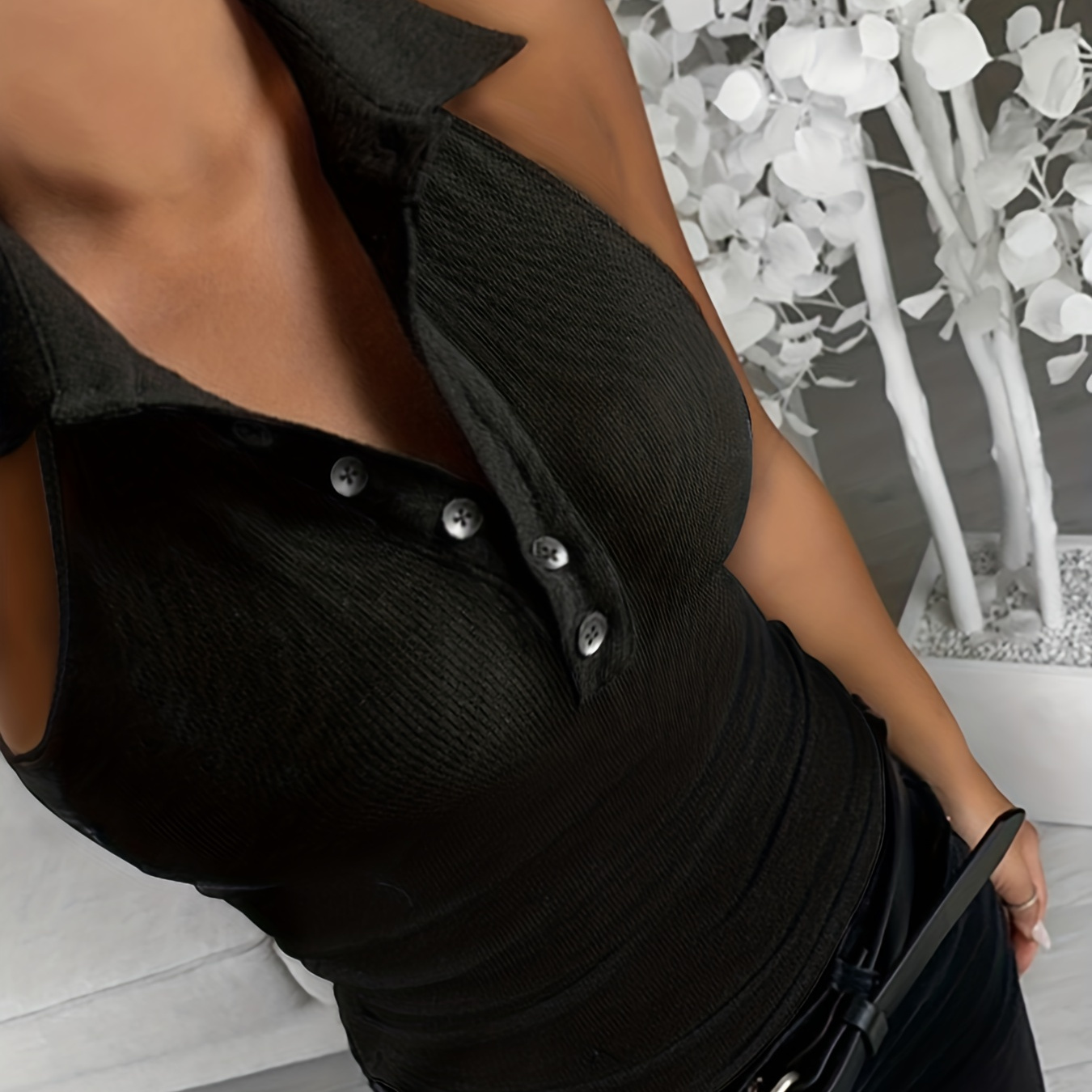 

Collar Button Front Tank Top, Casual Sleeveless Tank Top For Summer, Women's Clothing