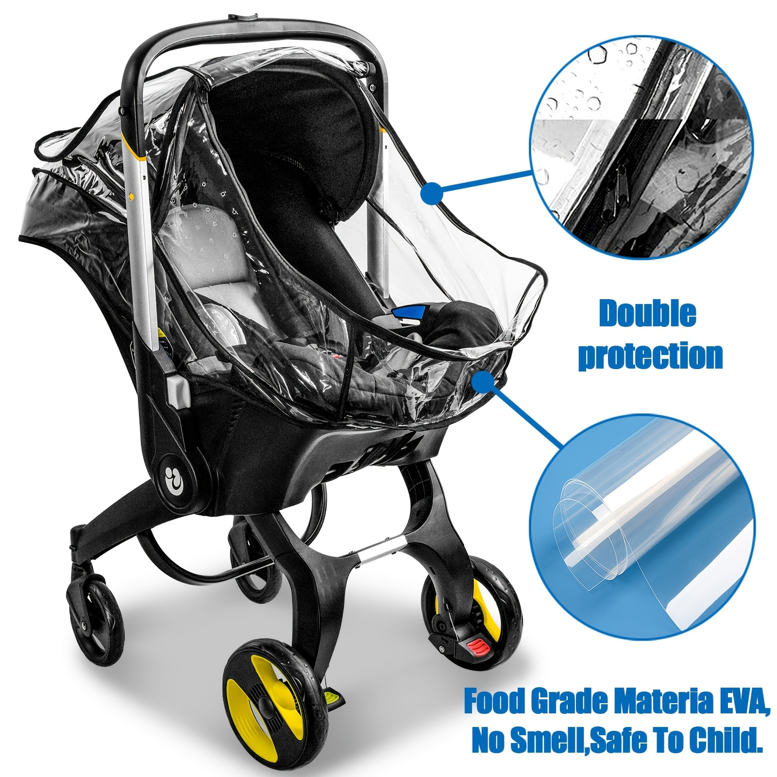 Baby Car Seat Rain Cover Food Grade EVA Stroller Weather Shield Waterproof  Windproof Breathable Clear Raincoat Windscreen