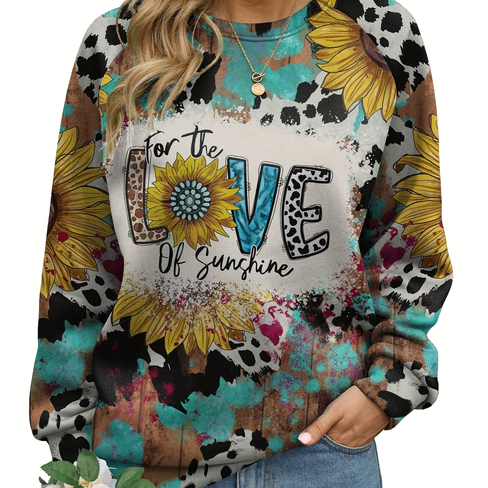 

Letter & Leopard Print Pullover Sweatshirt, Casual Long Sleeve Crew Neck Sweatshirt For Spring & Fall, Women's Clothing