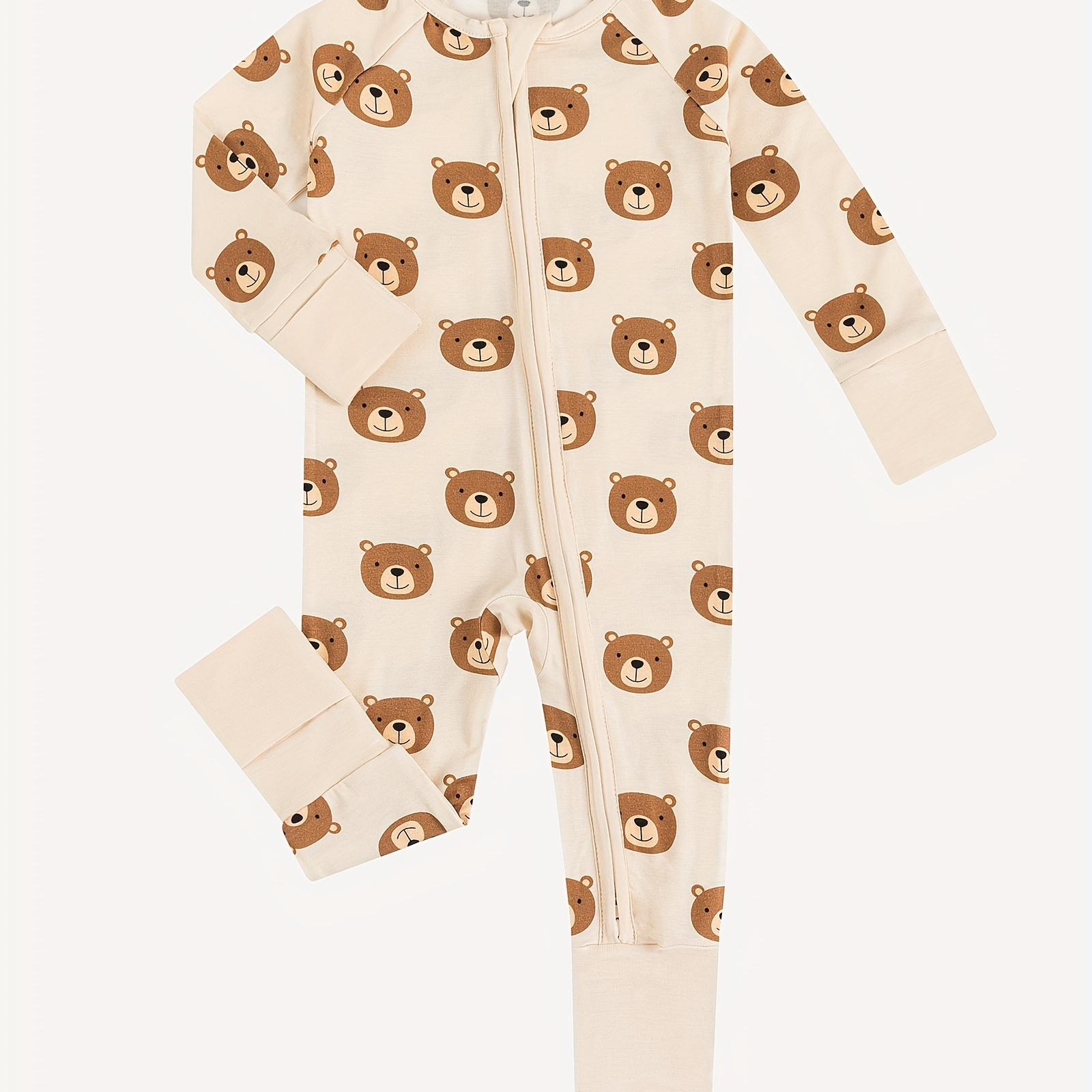 

Miozing Infant's Bamboo Fiber Bear Allover Print Bodysuit, Comfy Zip Up Long Sleeve Onesie, Baby Boy's Clothing, As Gift