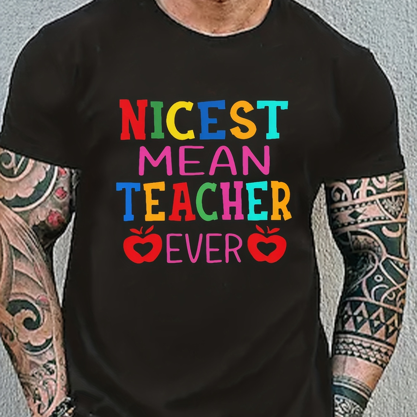 

Tees For Men, Funny 'nicest Mean Teacher' Print T Shirt, Casual Short Sleeve Tshirt For Summer Spring Fall, Tops As Gifts