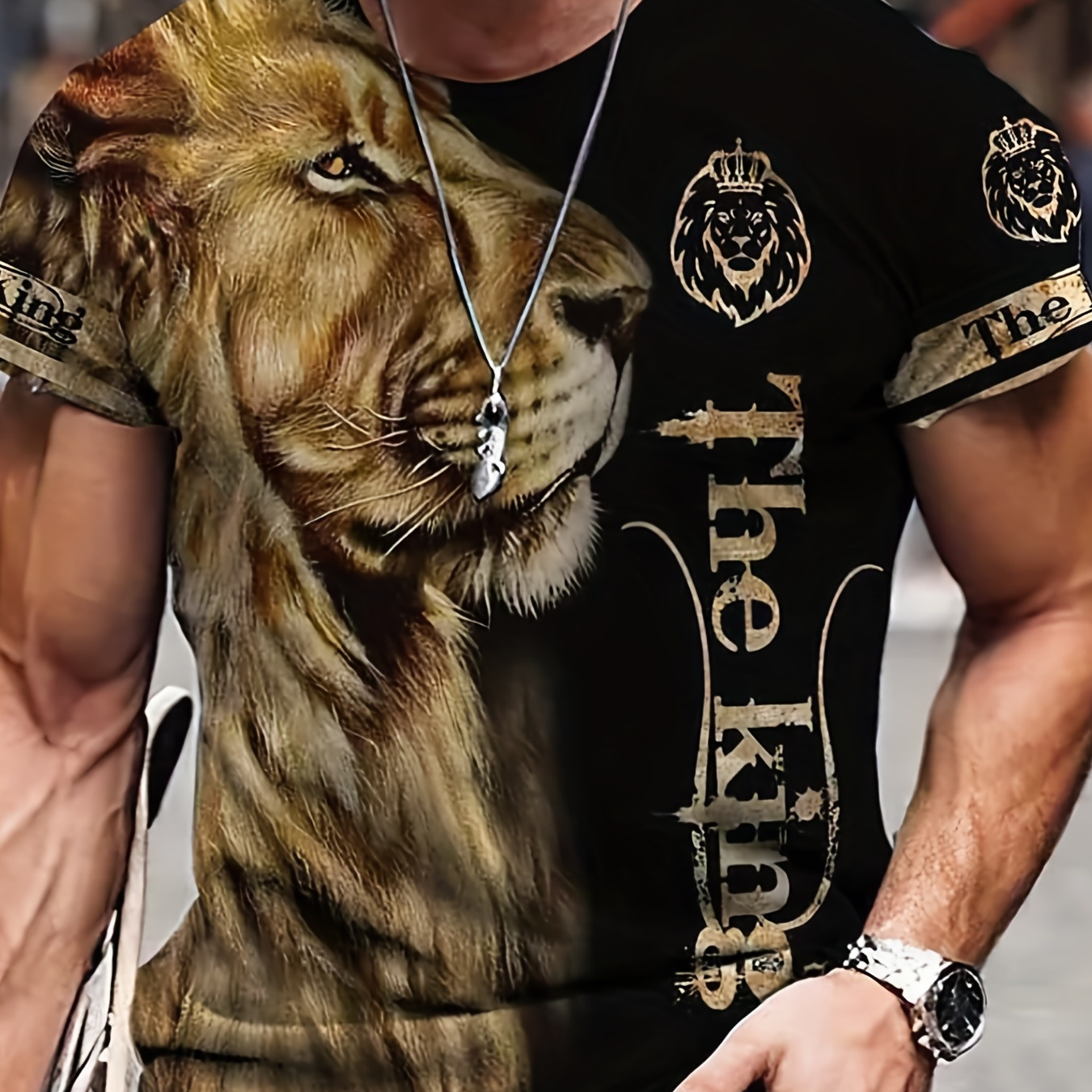 Carbon Men's T-shirt Tiger Design with Embellishments Black