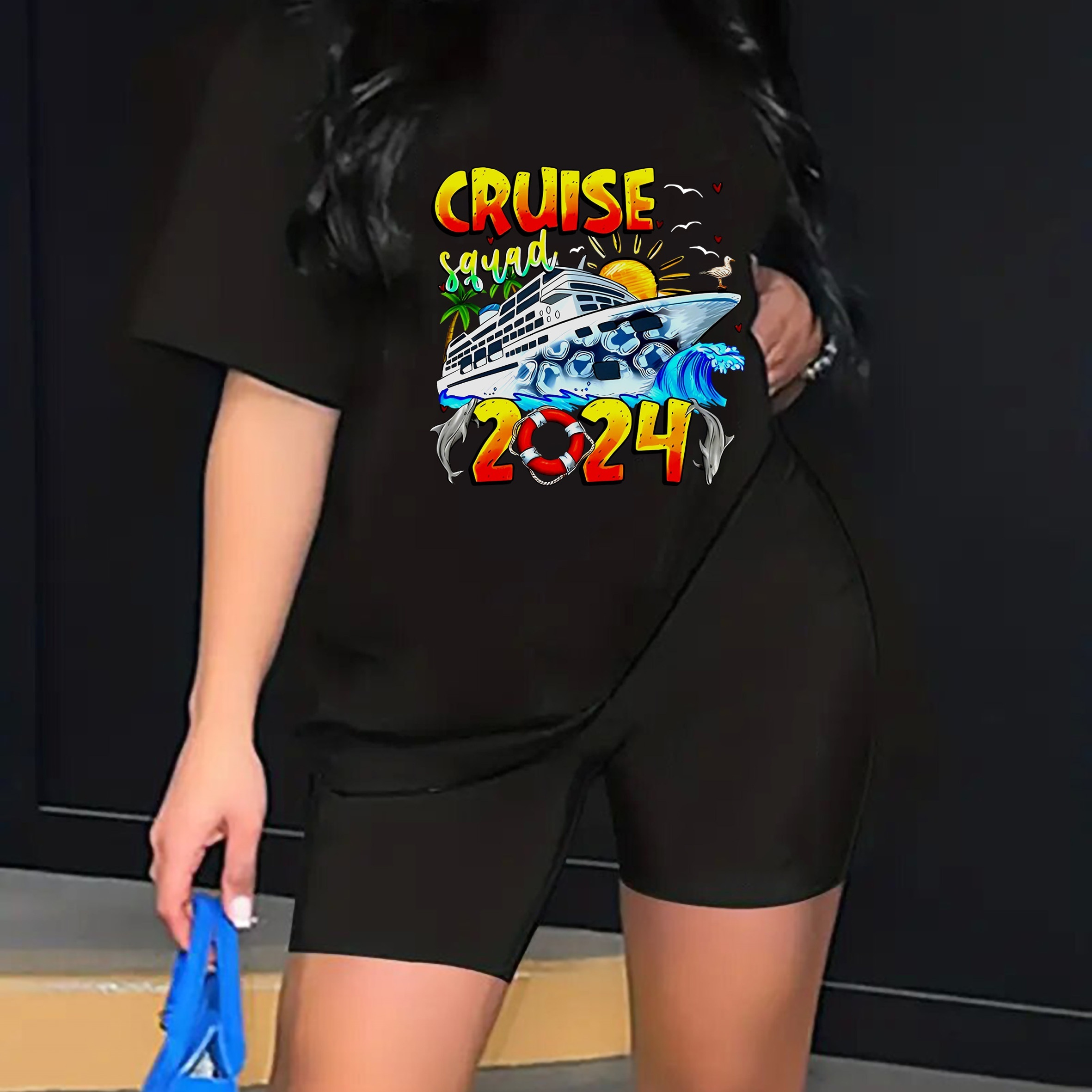 

Cruise 2024 Print 2 Pieces, Casual Short Sleeve T-shirt & Biker Shorts Outfits, Women's Clothing