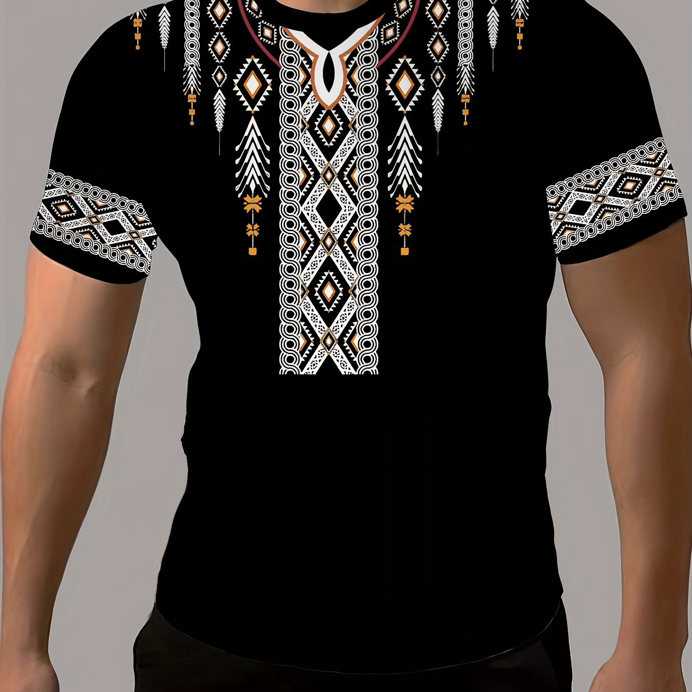 

Ethnic Pattern 3d Printed Crew Neck Short Sleeve T-shirt For Men, Casual Summer T-shirt For Daily Wear And Vacation Resorts