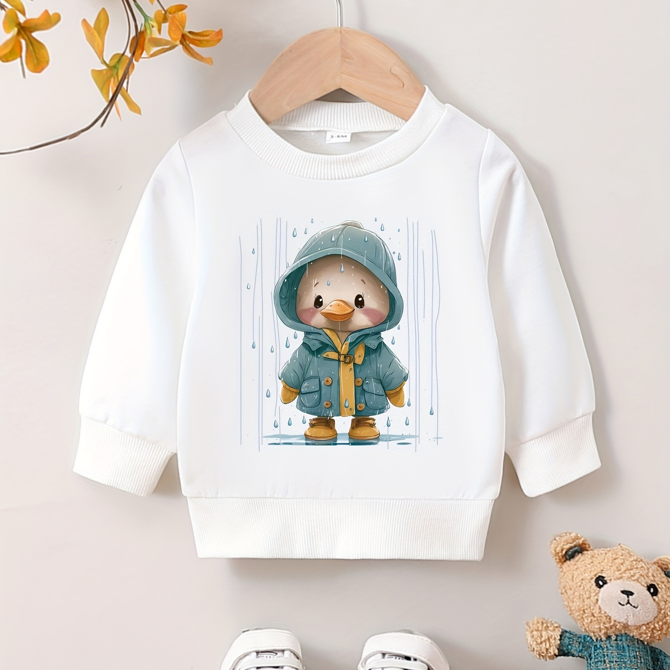 Baby Girl Cartoon Duck Print Cute New Sweatshirt, Kids Stylish Pullover Top