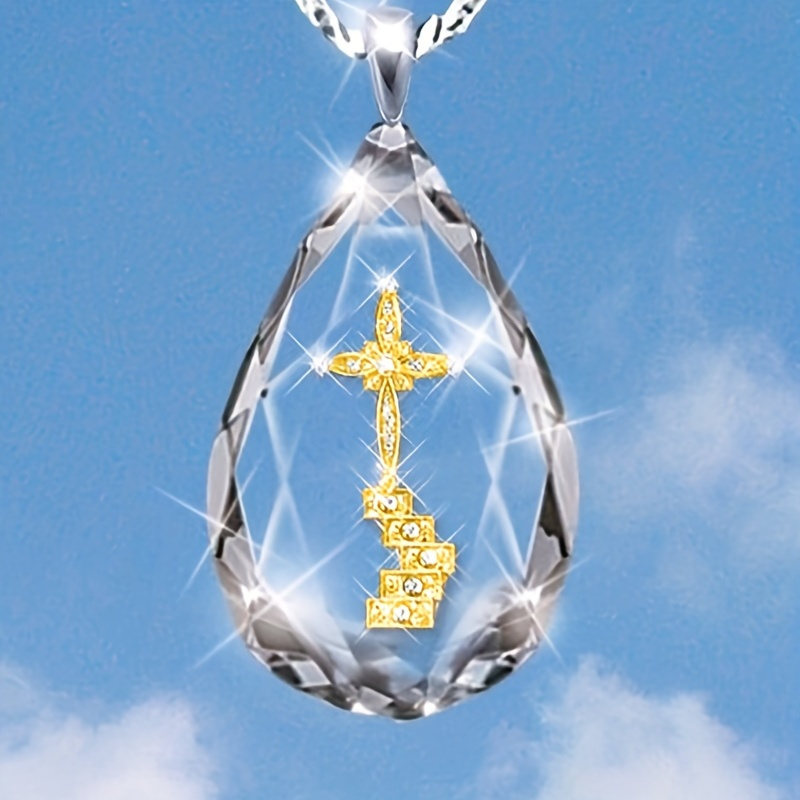 

1pc Crystal Cross Heavenly Ladder Pendant European And American Fashion With Rhinestones Necklace