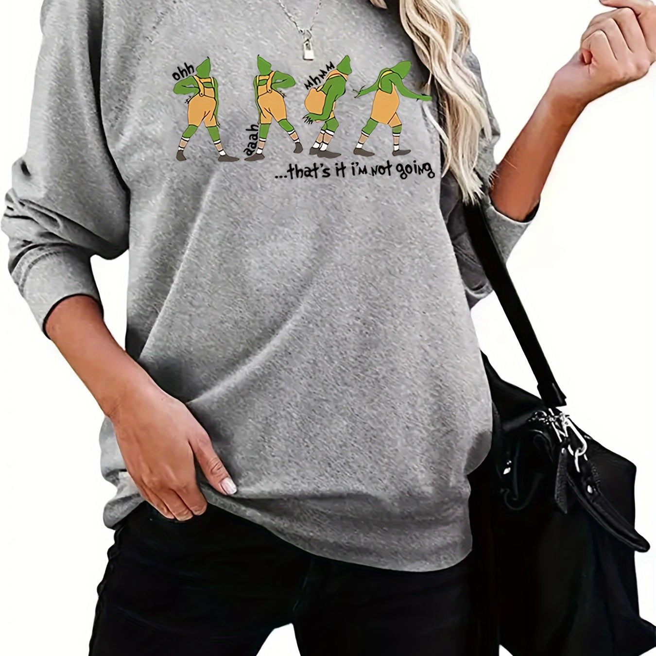 

Women's Casual Crew Neck Sweatshirt - Cozy Polyester, Long Sleeve, Machine Washable - Fall & Winter