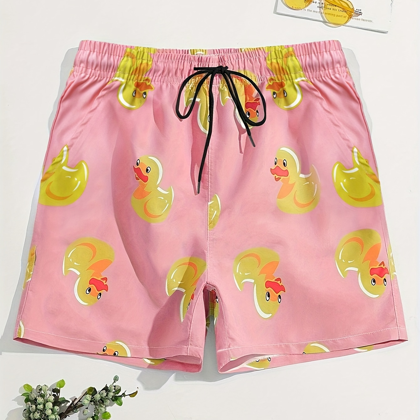 

Casual Men's Swim Trunks With Breathable Fabric And Fun Cartoon Duck Design For Summer Beach, Pool, And Surfing