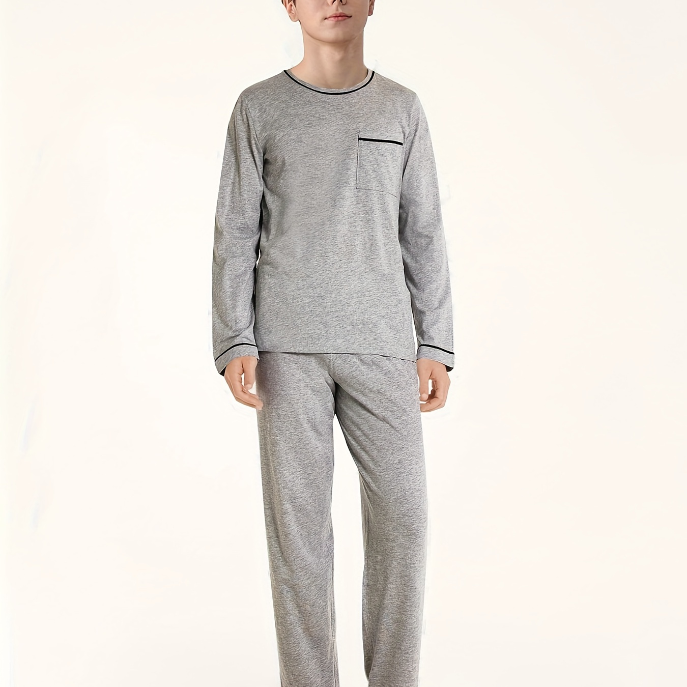 

2 Pcs Boy's Underwear Set, Round Long Sleeve & Trousers, & - Set, For And , As