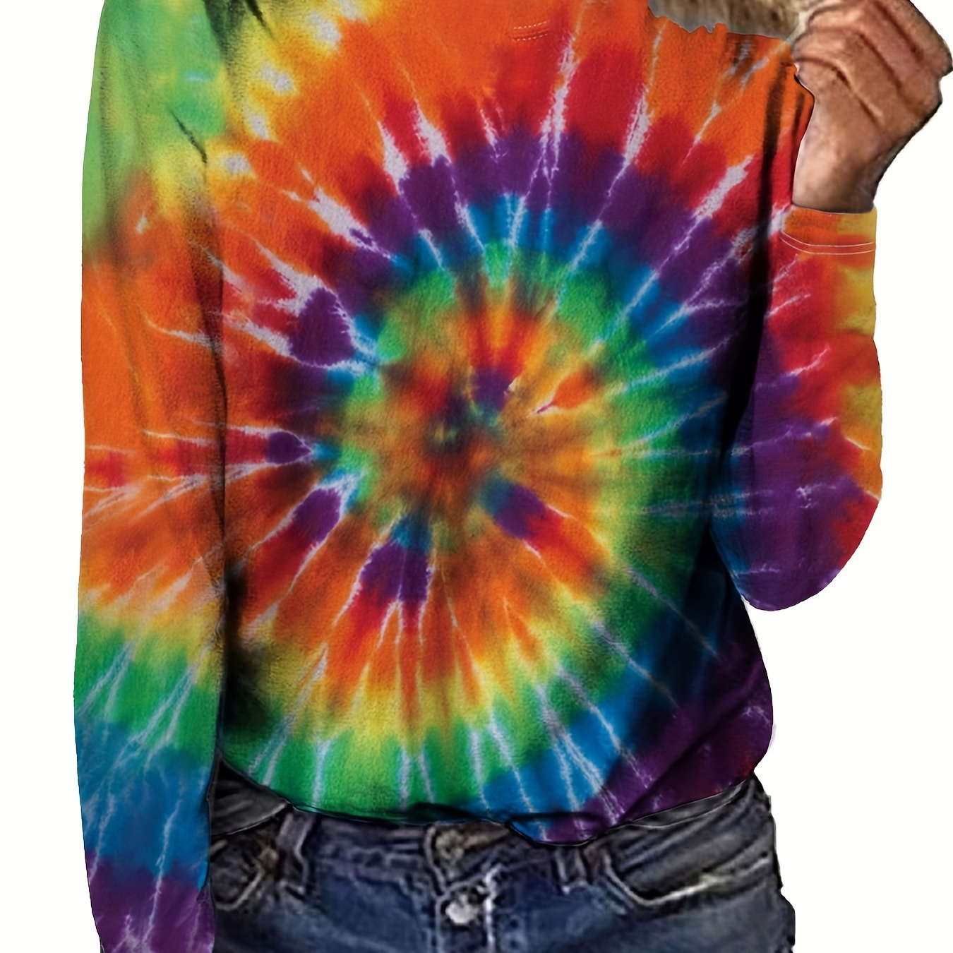 

Chic Rainbow -dye Sweatshirt For Women - Casual Long Sleeve Crew Neck, Polyester , Machine Washable