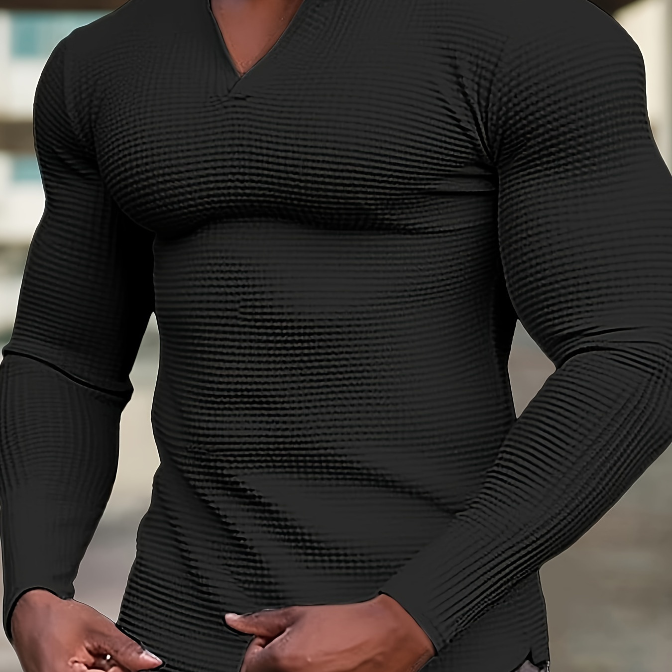 

Men's Casual Slightly Stretch V-neck Long Sleeve Henley Shirt For Spring Summer Fitness