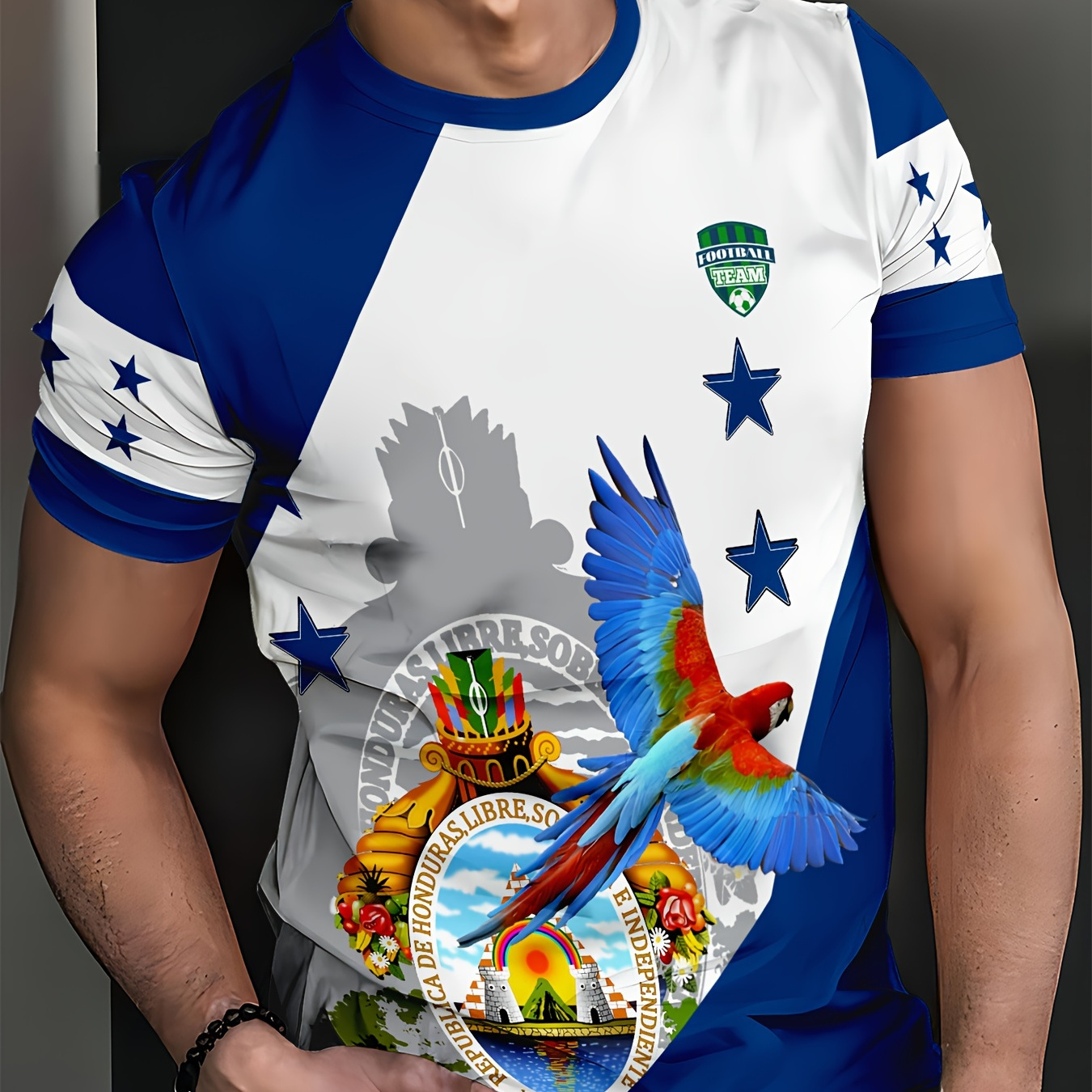 

Men's Bird Graphic Print T-shirt, Short Sleeve Crew Neck Tee, Men's Clothing For Summer Outdoor