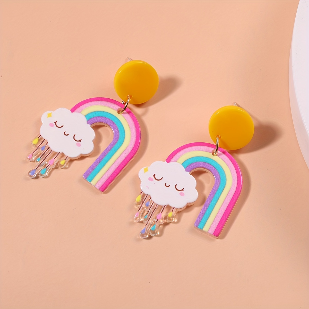 

Cartoon Rainbow Acrylic Dangle Earrings - Cute & Vibrant, Lightweight With Smiling Detail For Accessory Enthusiasts, Outfit | Accessory|smiling Motif