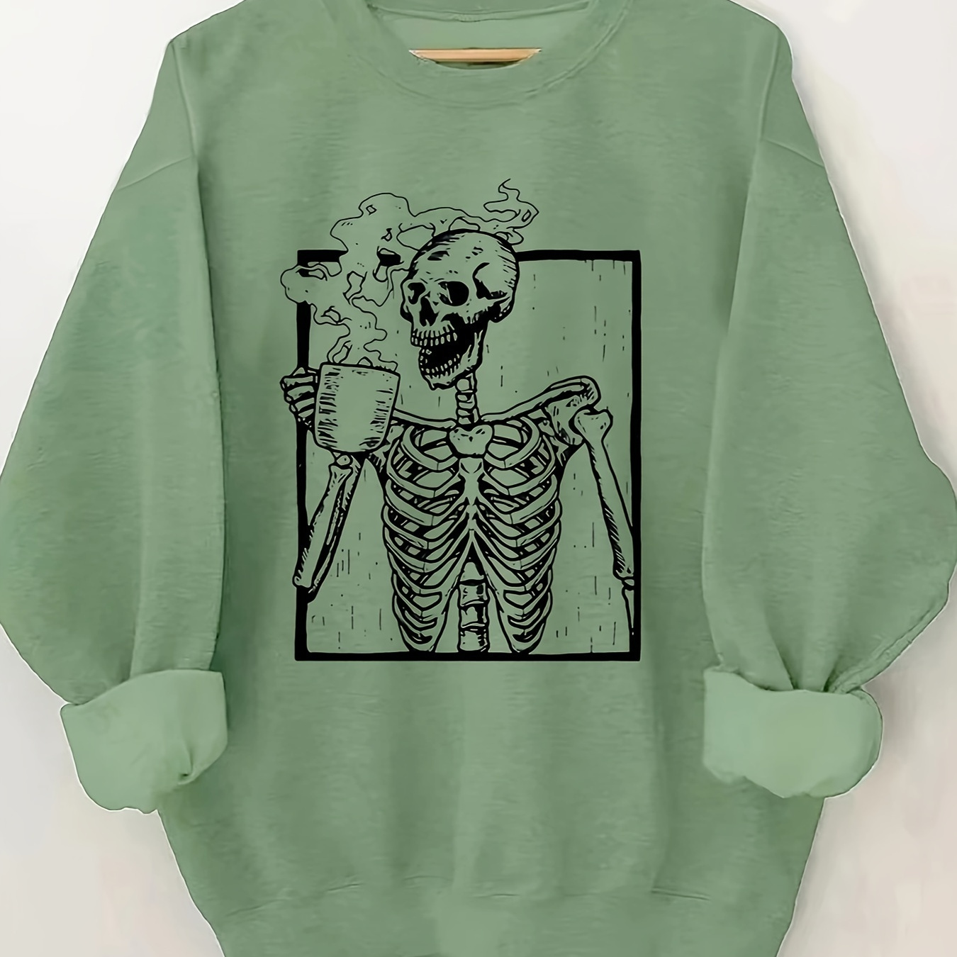 

Skeleton Print Pullover Sweatshirt, Casual Long Sleeve Crew Neck Sweatshirt For Fall & Spring, Women's Clothing