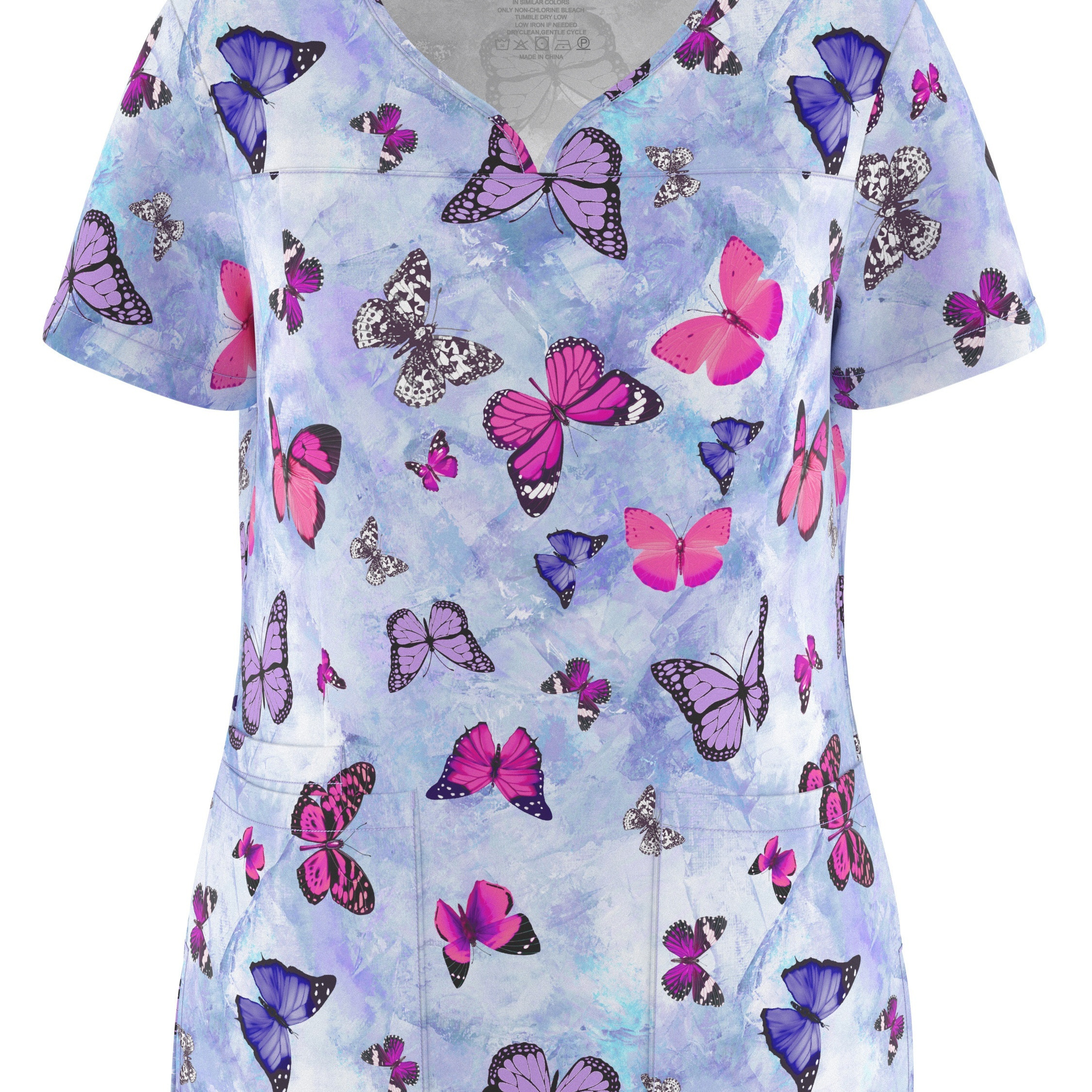 Cute Elephant Print Stretchy Scrubs Top Functional Patched - Temu