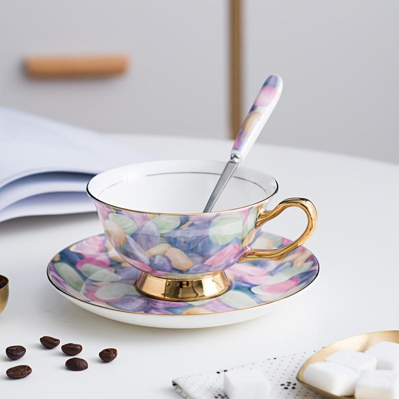 Bone China Ceramic Tea Cup With Saucer And Spoon Luxury - Temu