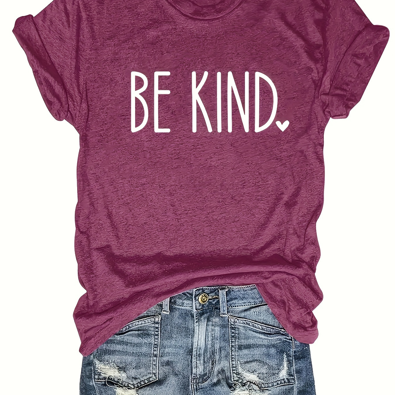 

Be Kind - Printed Round Neck T-shirt - Casual Everyday - Soft And Comfortable - Women's Top