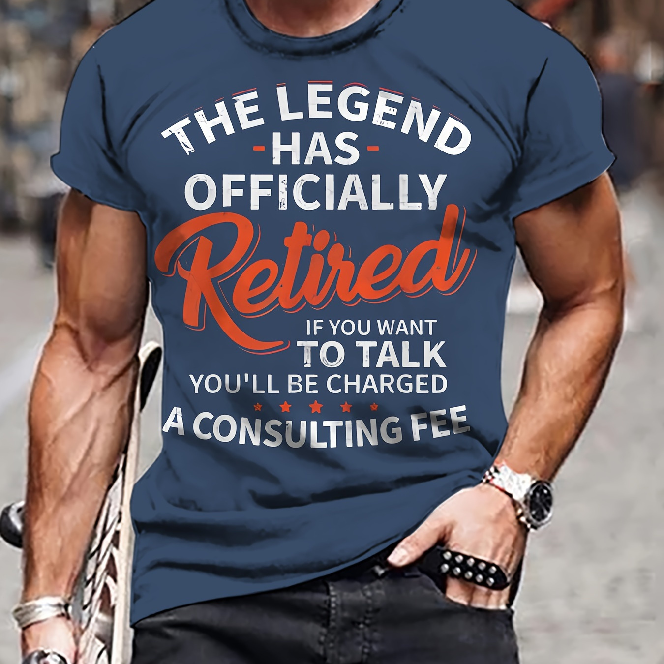 

Men's Retired Print T-shirt, Casual Short Sleeve Crew Neck Tee, Men's Clothing For Outdoor