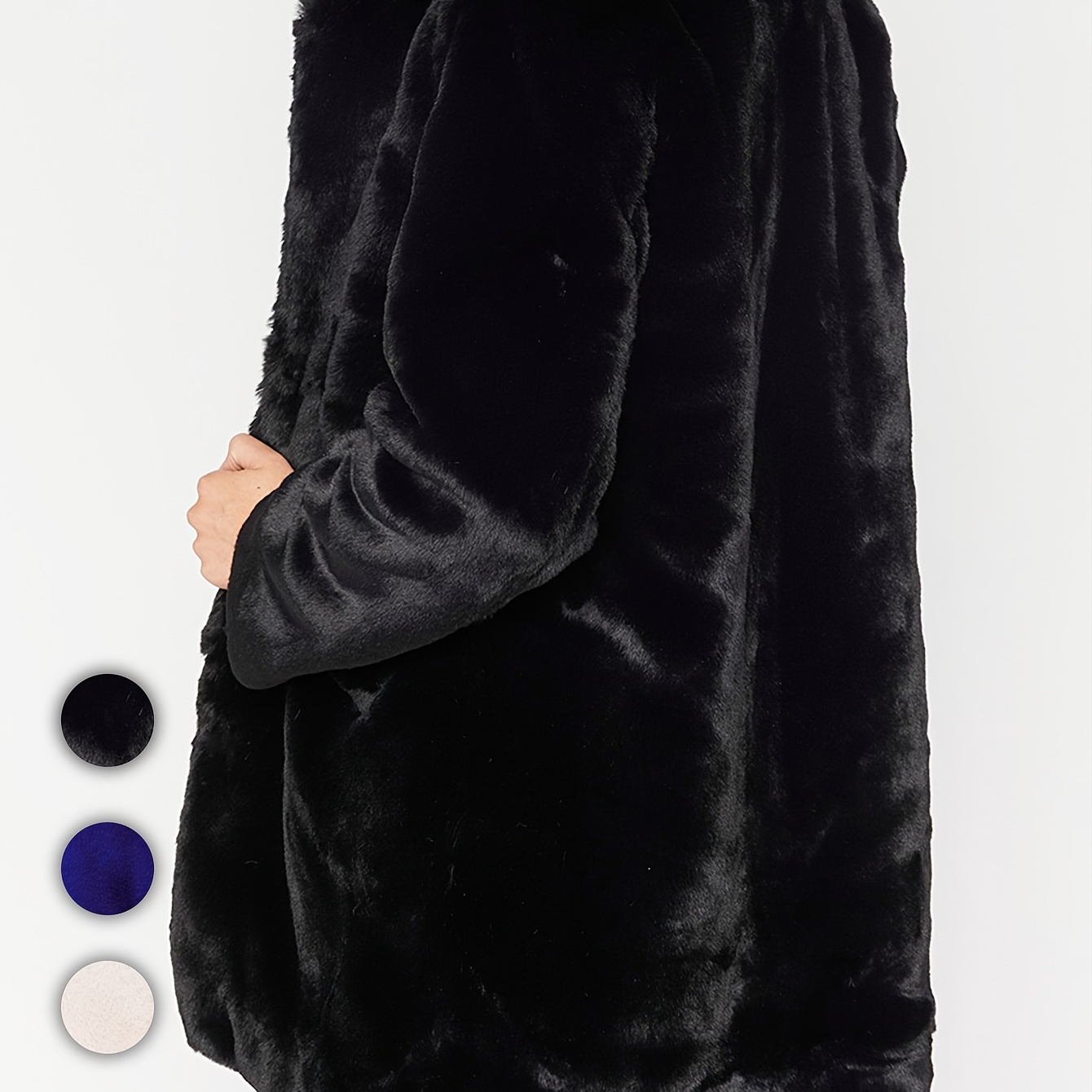 

Elegant Fur Women's Coat - V-neck, Long Sleeve With Button Closure, Polyester Outerwear For Fall/winter, Winter Outerwear|elegant Women's Coat|plush Polyester Fabric