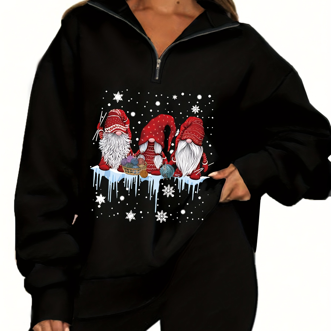 

Women's Plus Size Christmas Sweatshirt, Polyester , , , Red Gnomes , /