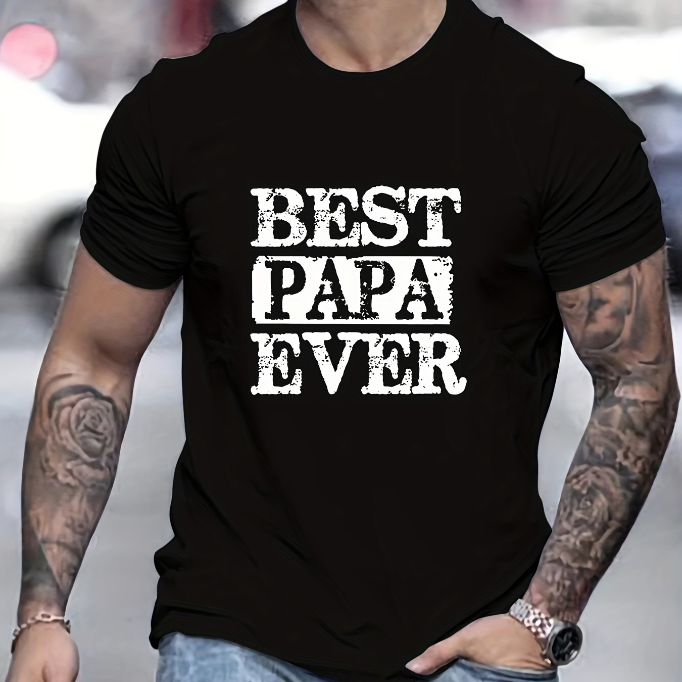 

Best Papa Print Men's Casual Summer T-shirt, Father's Day Gift