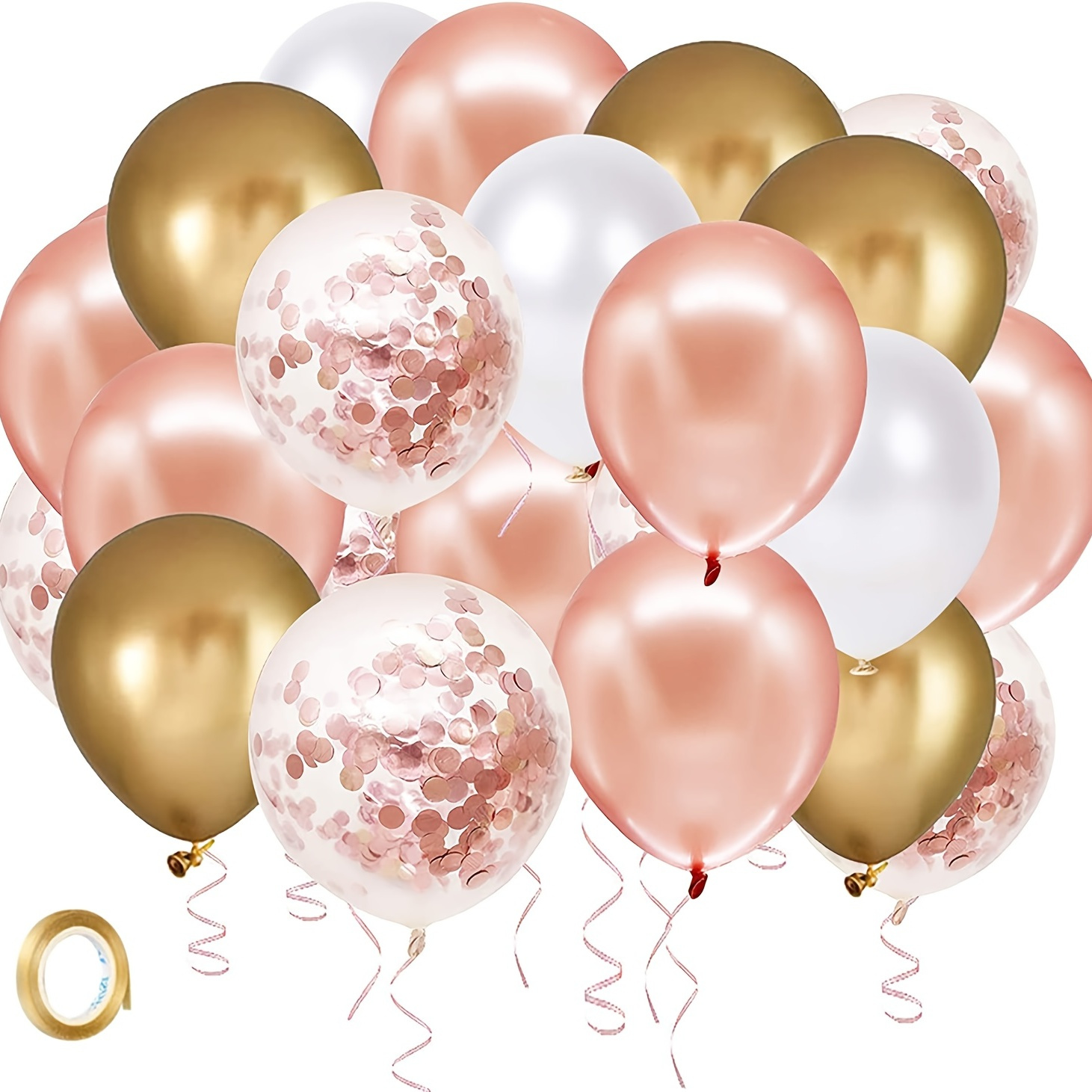 50pcs 12in Rose Golden White Confetti Balloon Set For Birthday Party, Bride's Wedding Shower Decoration