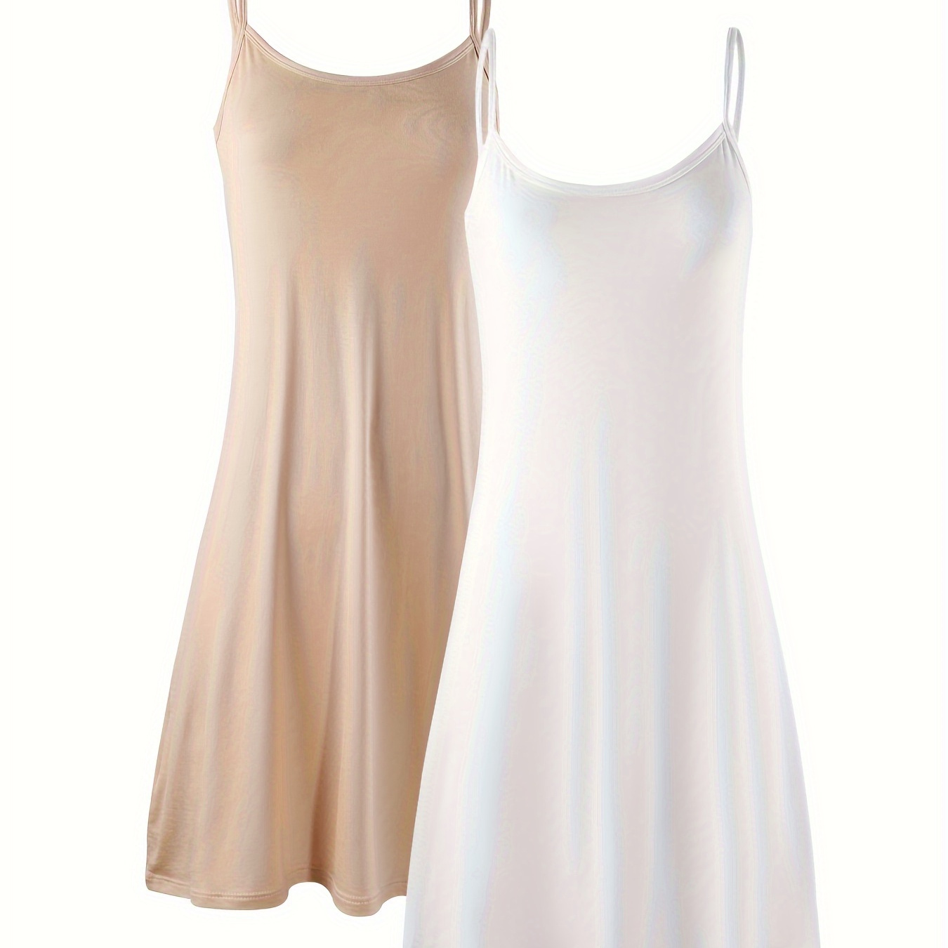 

2pcs Women's Sleeveless Cami Dresses - & Comfy Loose Fit, Solid Color Slip Dresses In & White, Viscose , Layering Or Wear, Comfortable Clothing|simple Spaghetti Straps|smooth Texture Dress