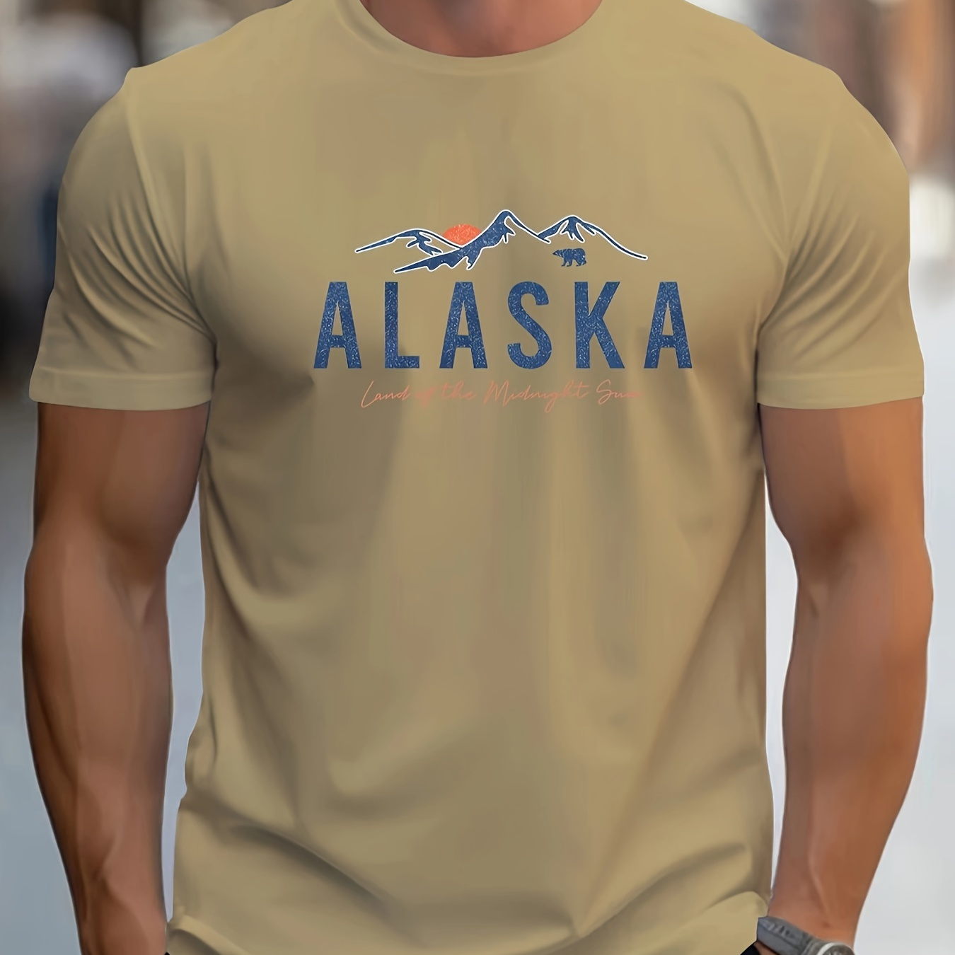 

Alaska Print Crew Neck T-shirt For Men, Casual Short Sleeve Top, Men's Clothing
