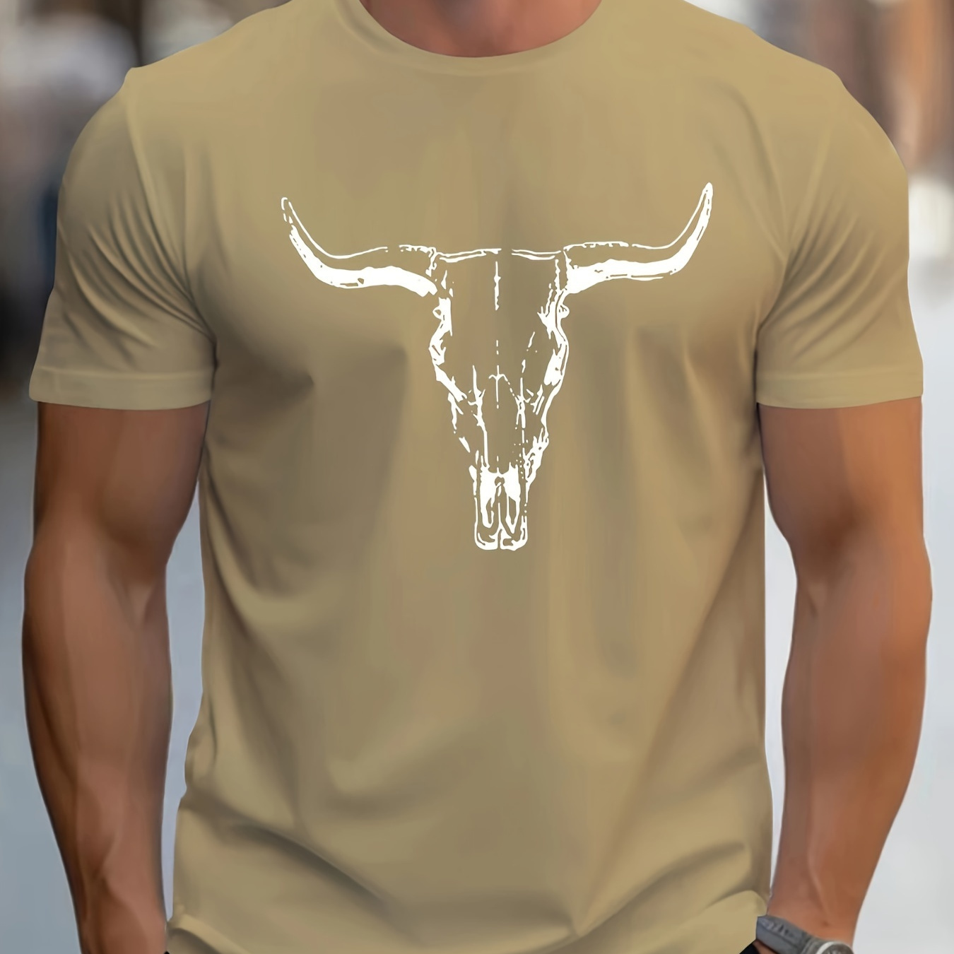 

Bull Skull Print T Shirt, Tees For Men, Casual Short Sleeve T-shirt For Summer