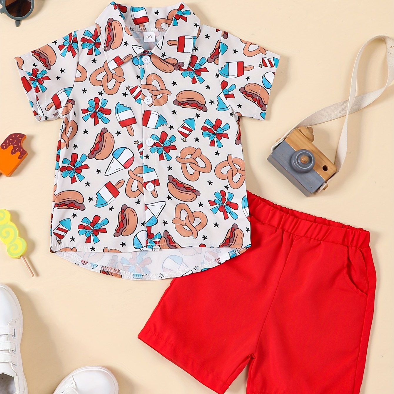 

2pcs Toddler's Cartoon Brezen Print Summer Set, Short Sleeve Shirt & Casual Shorts, Baby Boy's Clothes