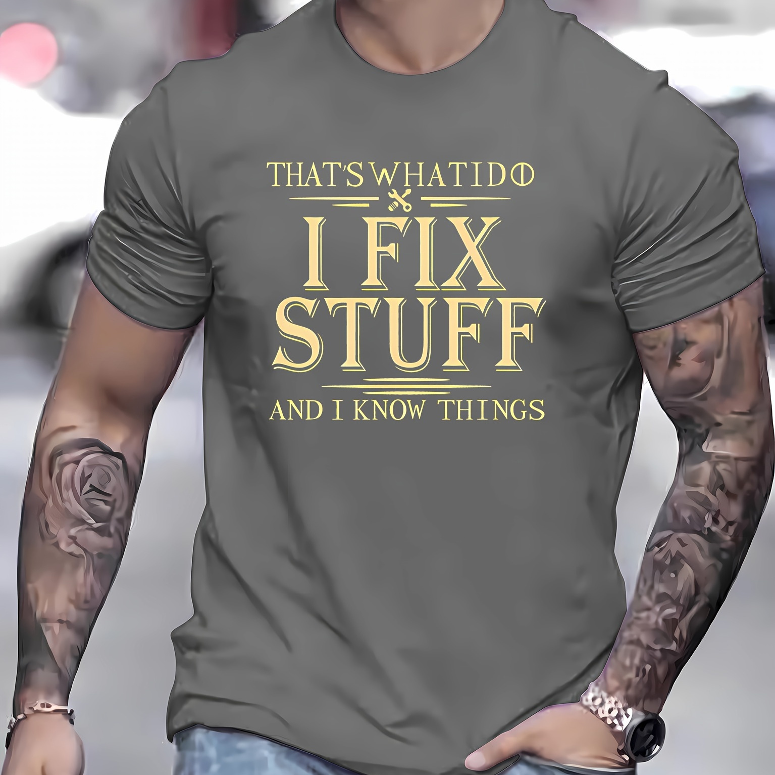 'I FIX STUFF' Round Neck Graphic T-shirts, Causal Tees, Short Sleeves Comfortable Tops, Men's Summer Clothing