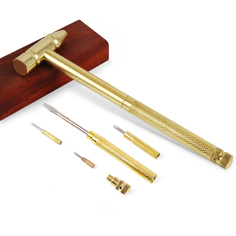 Small Full Metal Brass Hammer Portable Multi Tool - 3Pcs Screwdriver Inside  