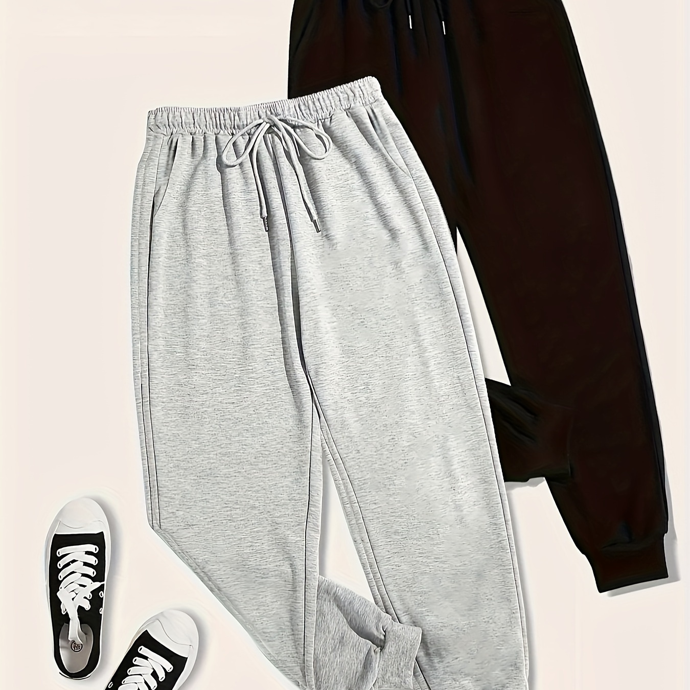 

Men's 2pcs Casual Joggers With Drawstring Waist - Polyester , Solid Color, Stretch Fabric, Spring/fall Outdoor Activities