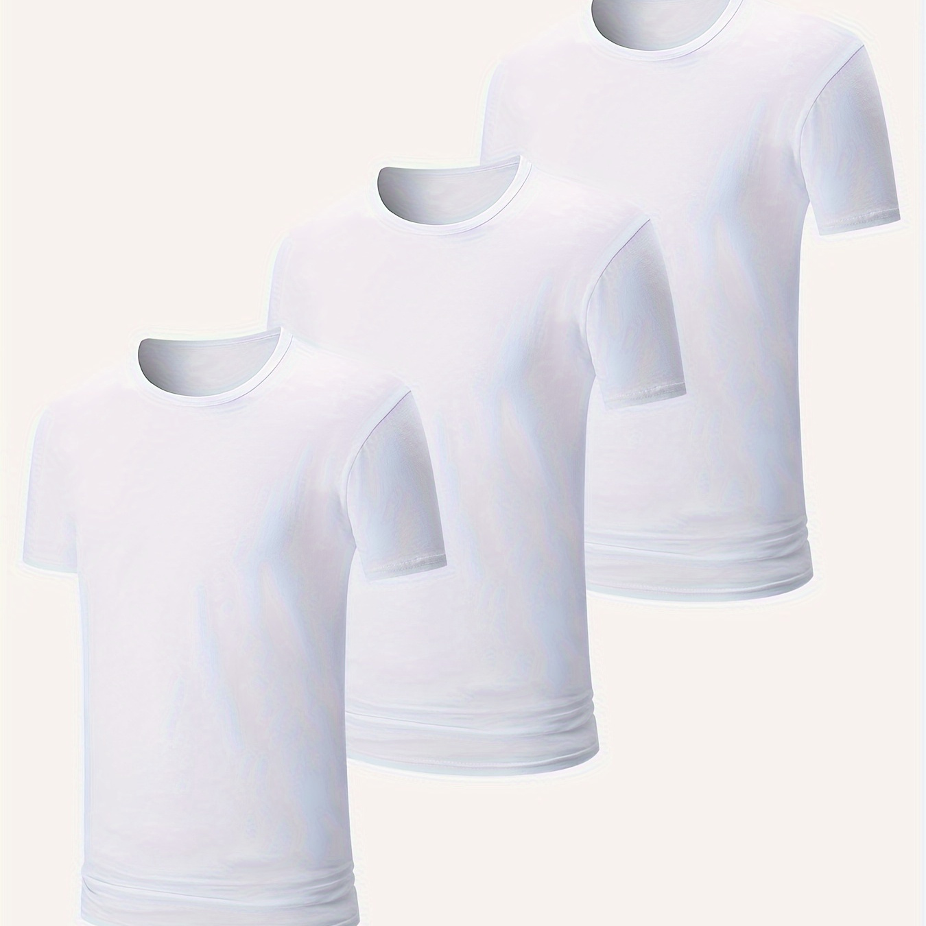 

Men's 3 Pcs White Cotton T-shirts, Classic Fit, Short Sleeve Crew Neck, Solid Color Casual Fashion Tops For Daily Wearing