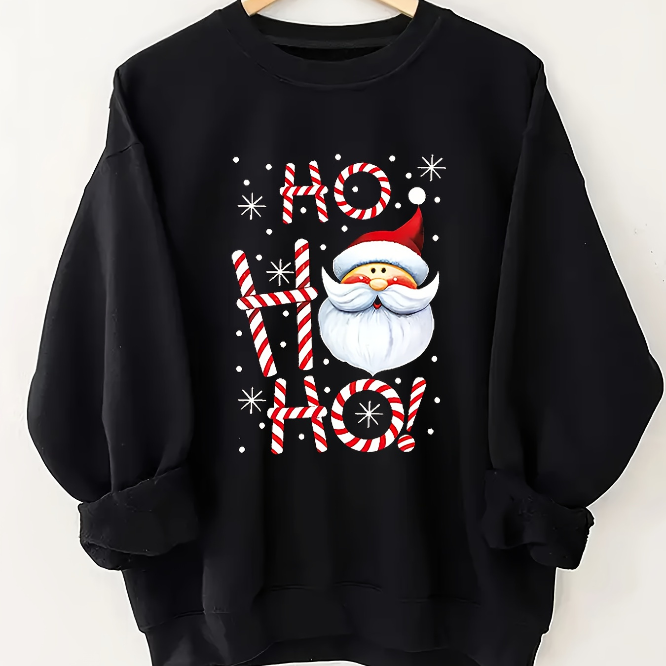 

Christmas Santa Cartoon Print Sweatshirt For Women - Casual Polyester Hoodie With Round Neck, Long Sleeves, And Knit Fabric - Holiday Sweatshirt For Fall/winter Season