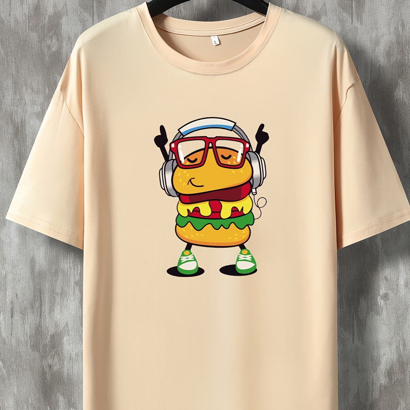 

Men's Casual Trendy Hamburger Graphic Print Comfortable Crew Neck Short Sleeve T-shirt, Oversized Loose Clothing Plus Size