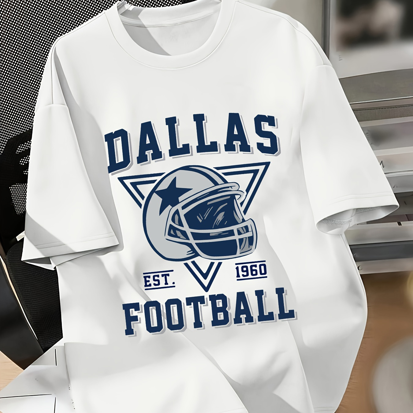 

Women' Oversized T-shirt, Dallas Football Graphic, Round Neck, Casual Geometric Print, Regular Length, Polyester Knit, All ,