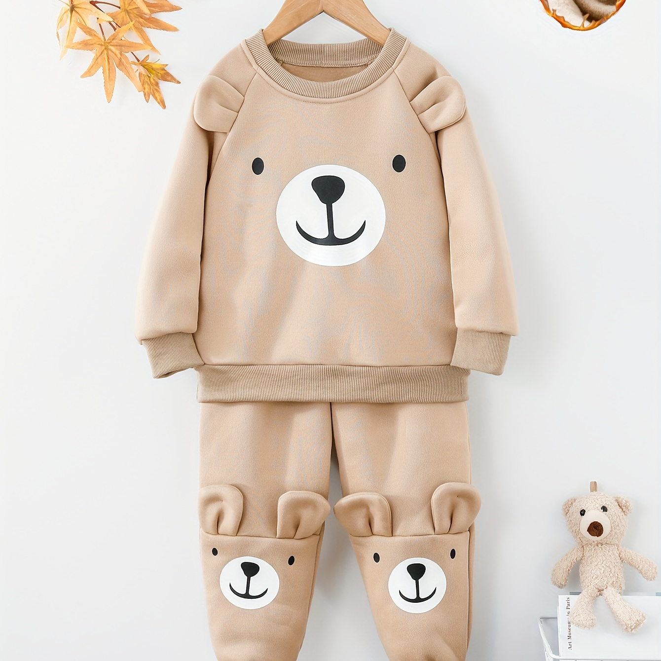 

Donabebe Boys' Autumn Winter Set, Fleece Lined Hoodie And Pants, Cute Bear Print, Casual And Cozy Outfit For Kids