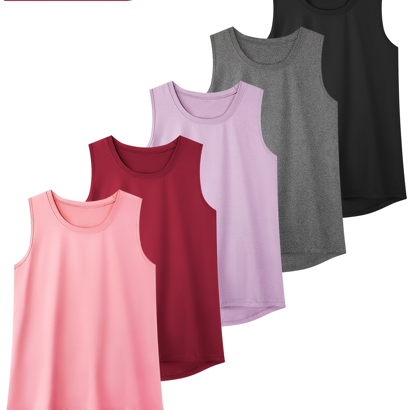 

Women's 5pcs Quick- Tank Tops - Breathable, Moisture-wicking Activewear For Running & Fitness, Solid Color