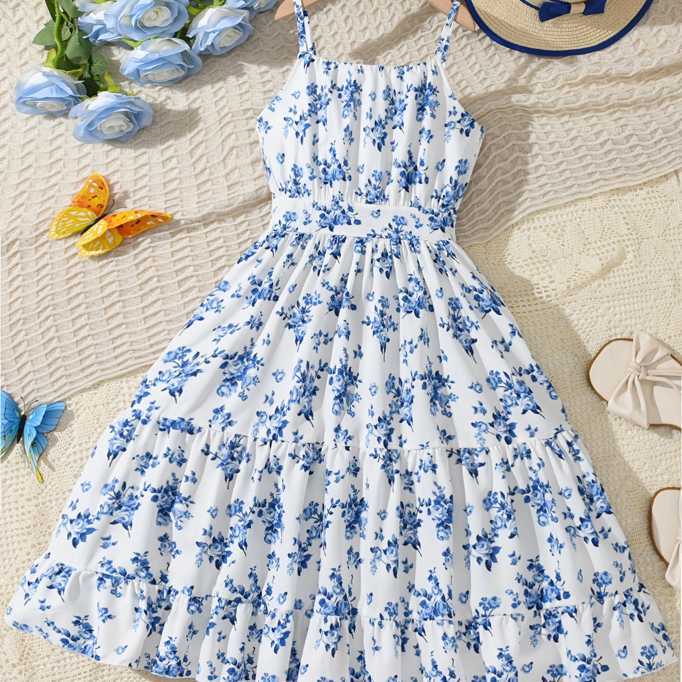 

Girls Holiday Dress A-line Floral Cami Dress For Summer Outing Party