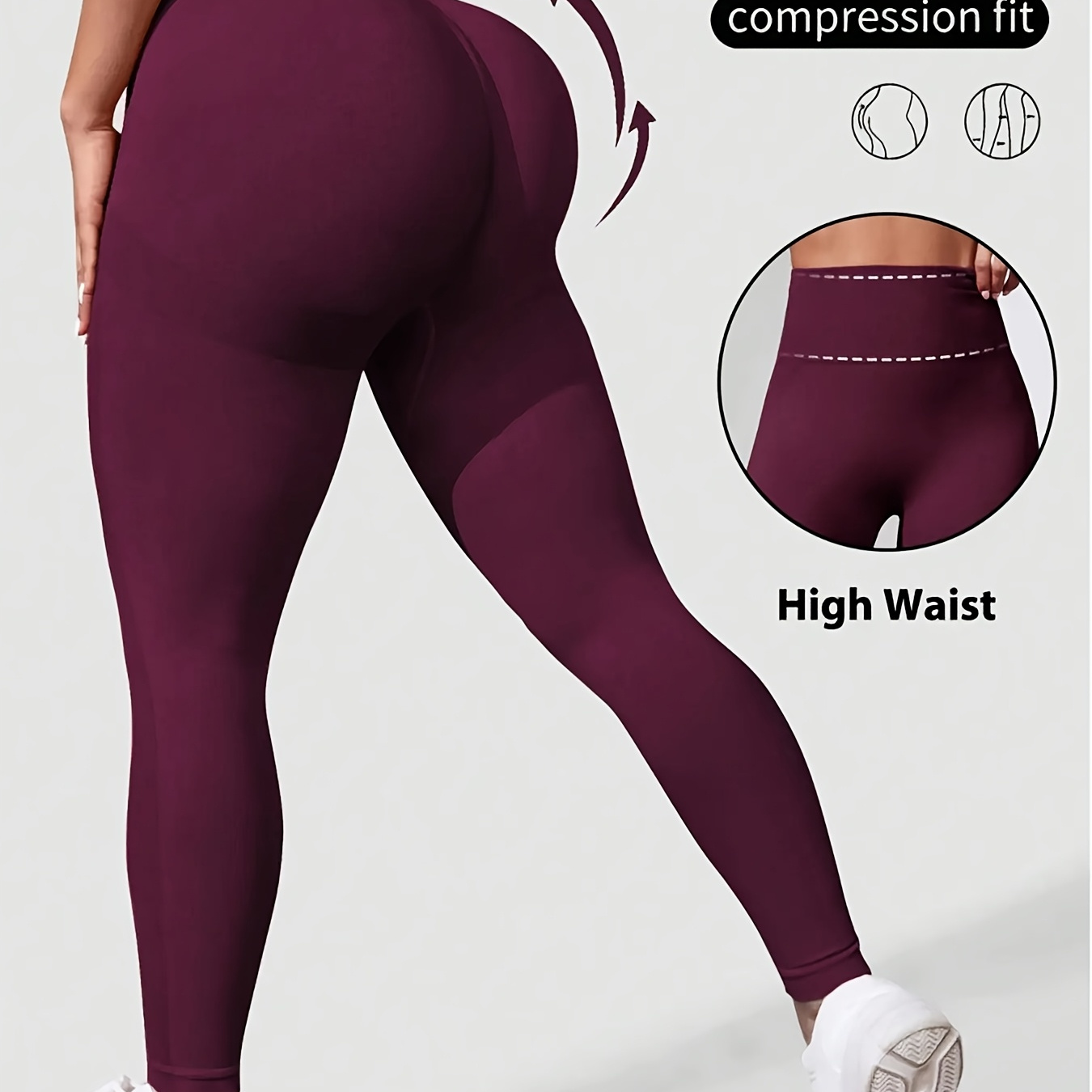 

Women's High Waist Tummy Control Yoga Pants, Polyamide 92% Elastane 8% Knit Fabric, Solid Color All- Leggings, 210g/m² Stretchy Fit For Adult - Design