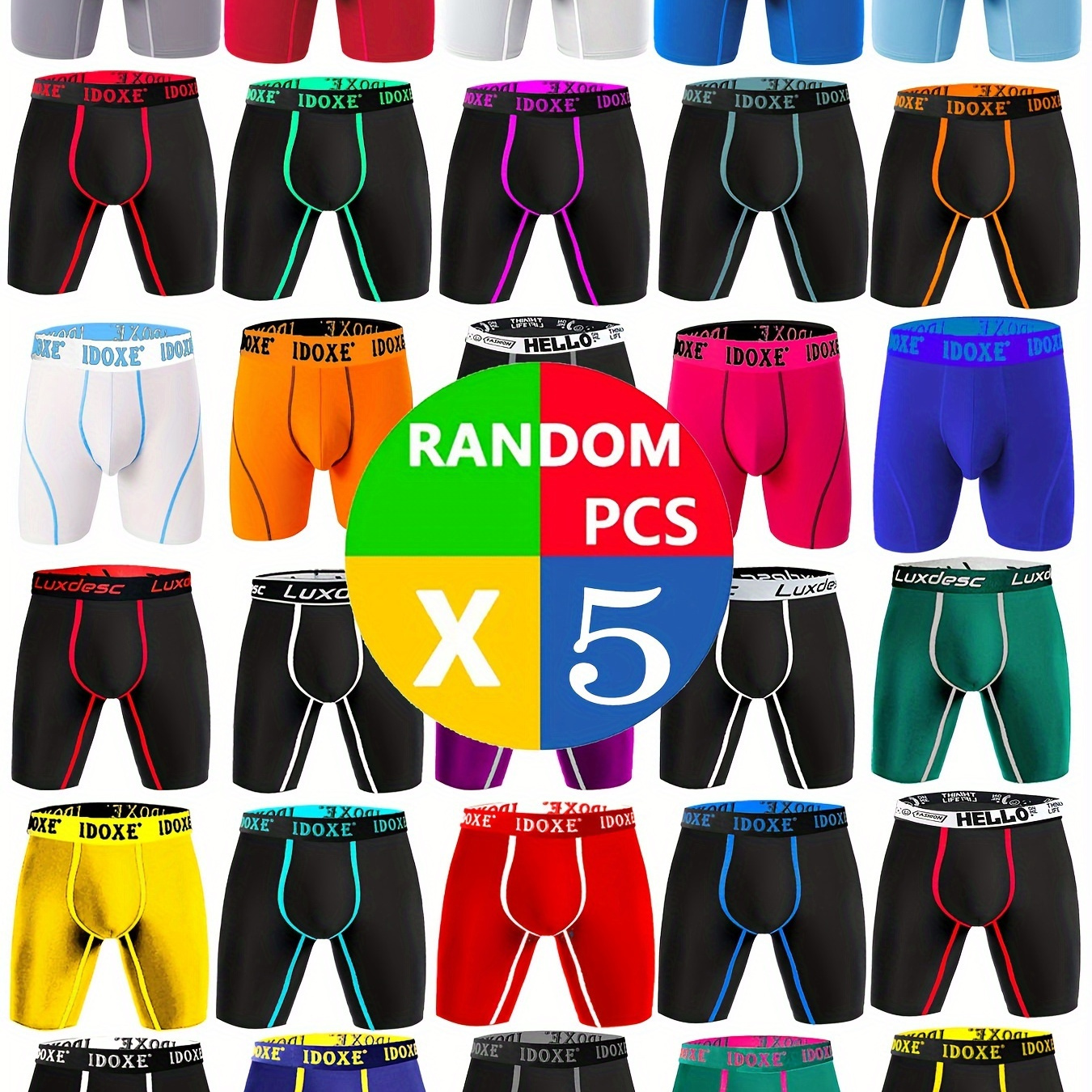 

Random 5pcs Men' Color Long Boxer Briefs Shorts, Breathable Comfy Quick Drying Stretchy Boxer Trunks, Sweat-absorbing Sports Trunks, Swim Trunks For Beach Pool, Men's Novelty Underwear (m/l/xl/xxl)