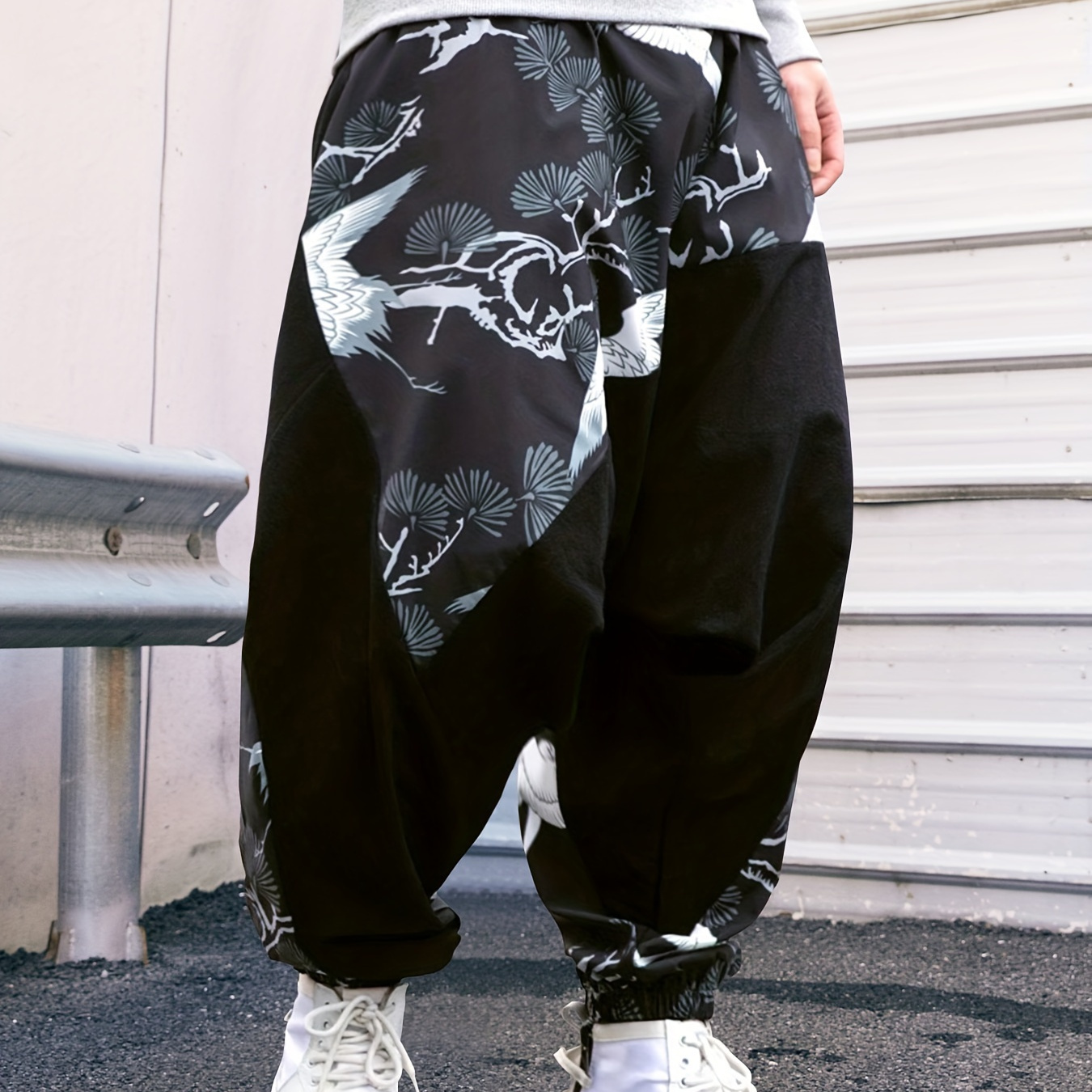 

Men's Casual Pattern Harem Pants - Super Loose Fit, Lightweight Polyester, Non-stretch With Pockets, Machine Washable - Stylish Hip-hop Streetwear