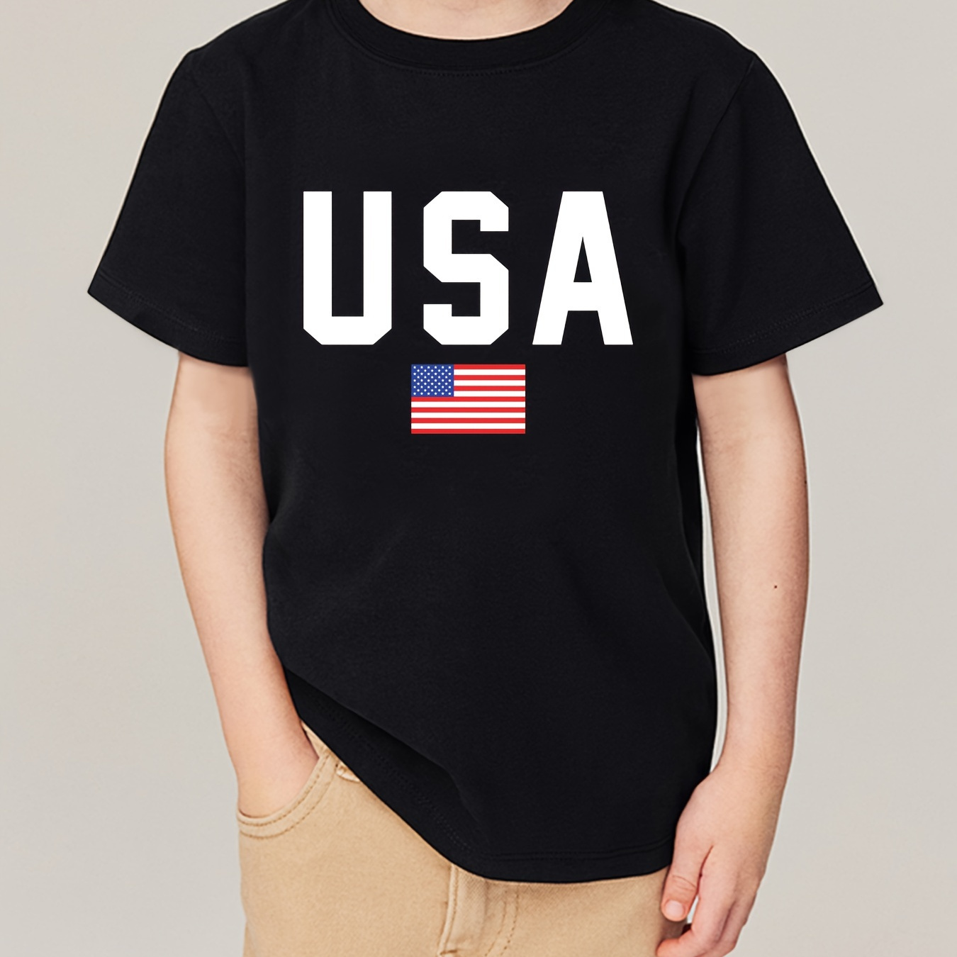 

Usa Print Casual Short Sleeve T-shirt Boys, Cool Comfy Loose Fitting Versatile Trendy Tee Boys Summer Outfits Clothes