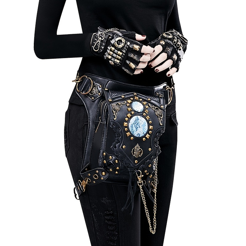 Steampunk Studded Decor Fanny Pack Retro Gothic Chain Waist Bag Halloween  Drop Thigh Bag For Victorian Cosplay - Bags & Luggage - Temu