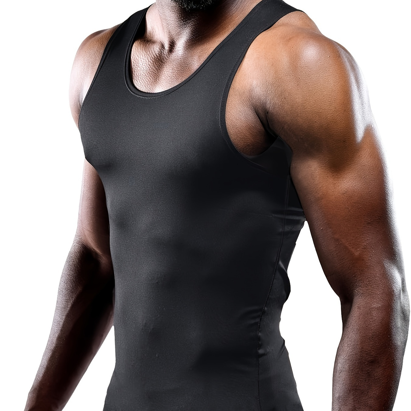 

Men's Compression Tank Top, High Stretch Crew Neck Sweat-absorbing Quick-drying Sleeveless T-shirts For Men's Fitness Training