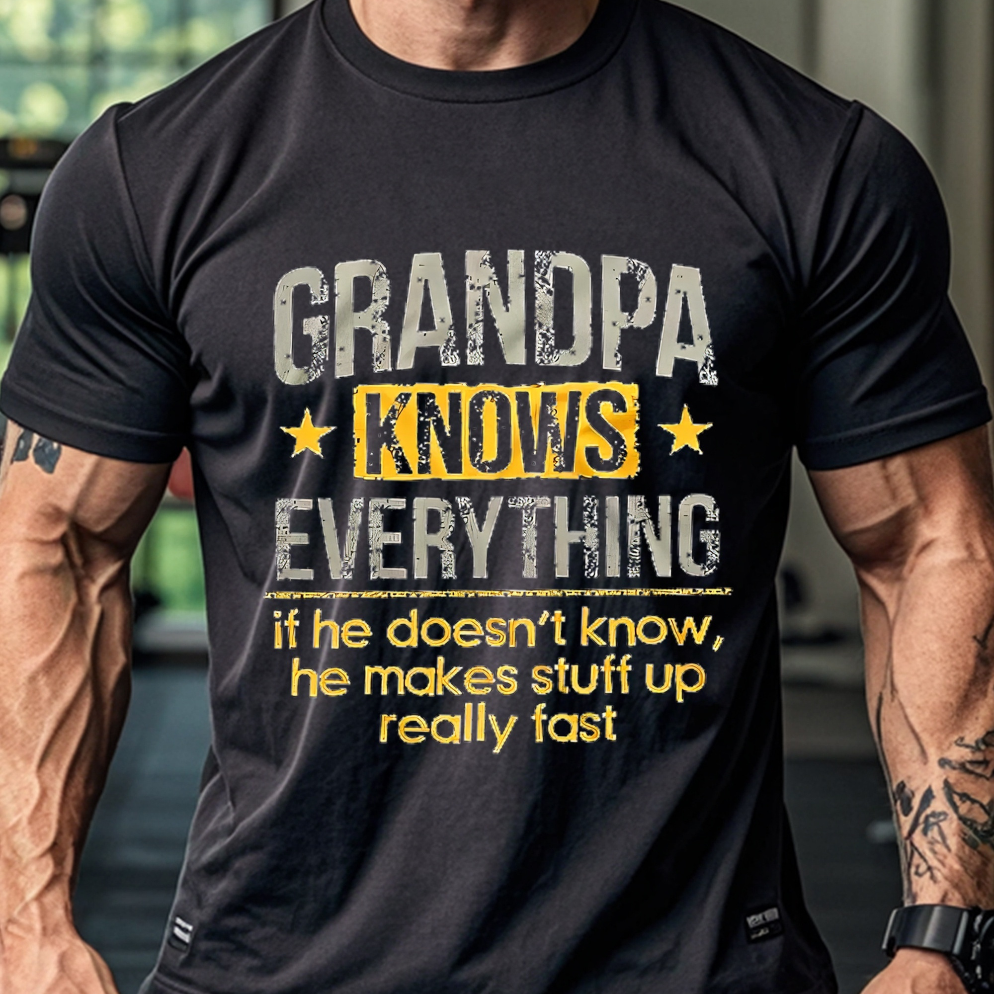 

Grandpa Knows Everything Grandpa T Shirts For Men Crew Neck Casual T-shirt Mens Cotton T-shirts Black T-shirts For Men Cotton T-shirts For Men T-shirts For Men Funny Soft 100% Cotton Running