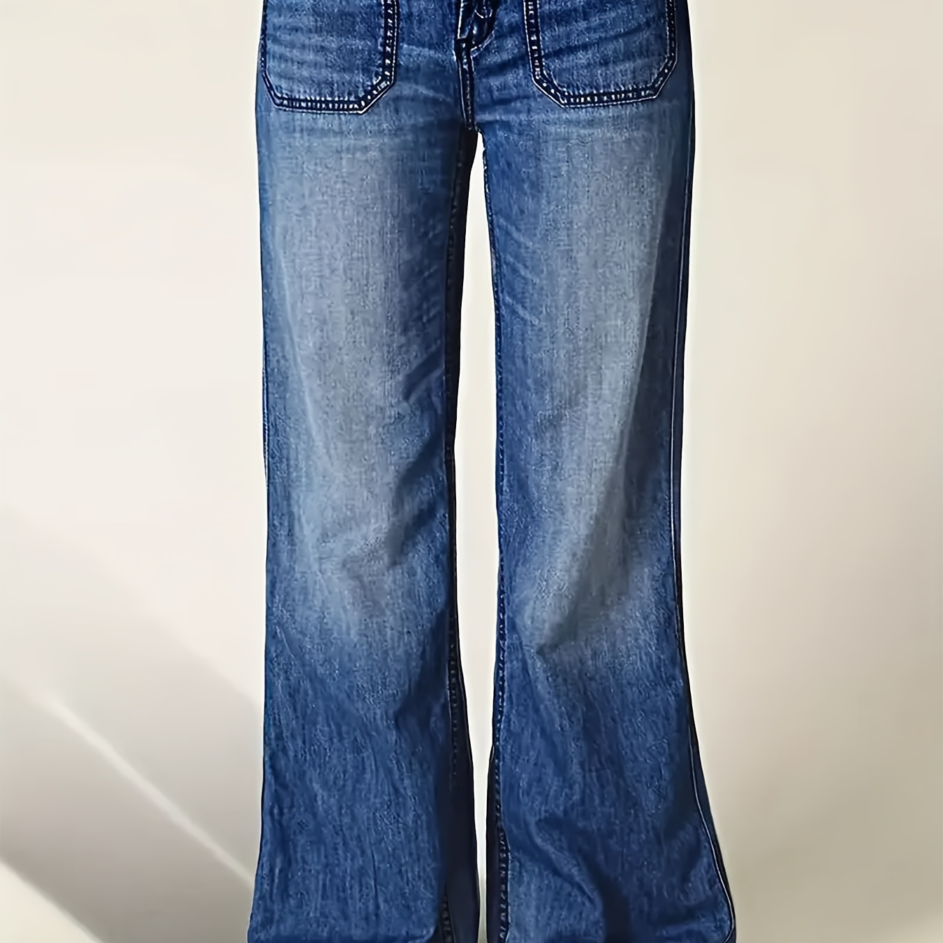 

1pc Pantalon large en denim délavé rétro pour femme - Jean décontracté à jambes droites avec fermeture éclair, tissu tissé confortable toutes , couleur unie, pantalon longueur cheville taille basse