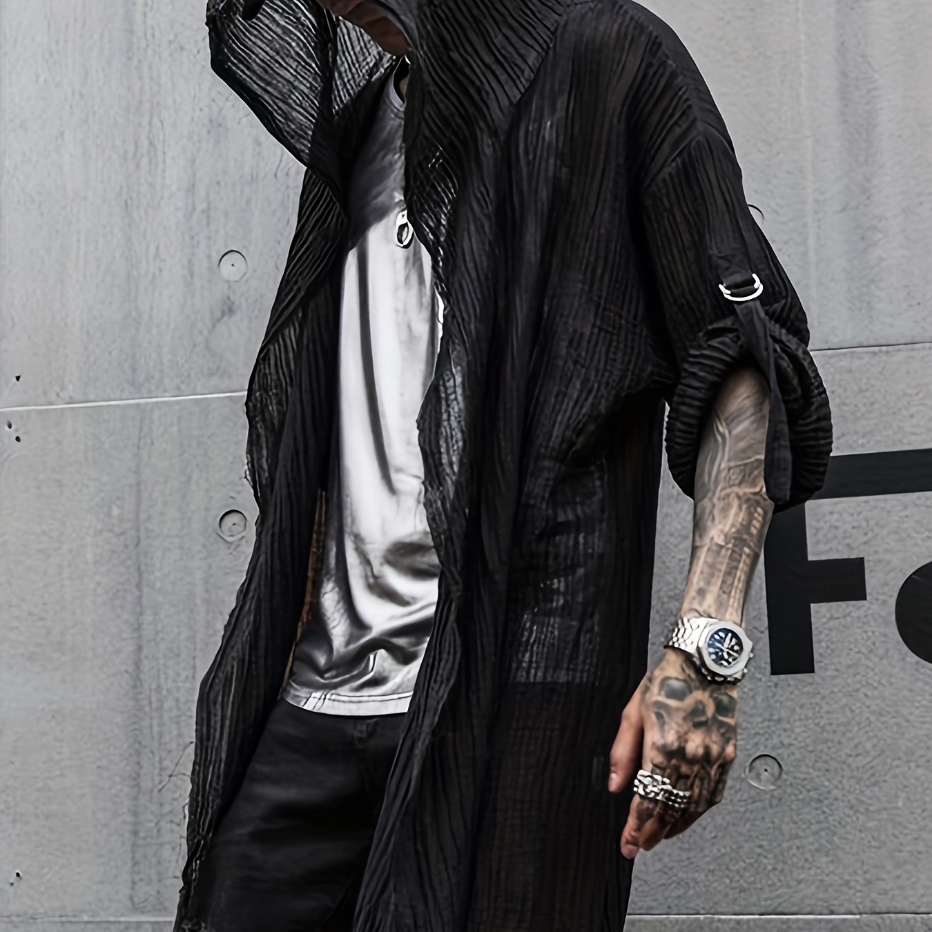 

Men's New Pleated Hooded Jacket, European And American With Rolled-up Sleeves Cardigan