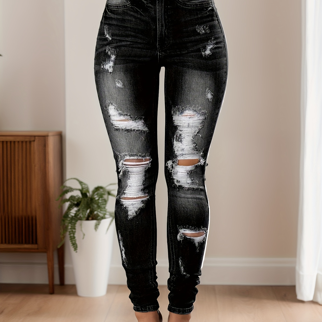 

Women's High Waisted Jeans For Women Ripped Skinny Stretch Distressed Jeans Butt Lifting Pants